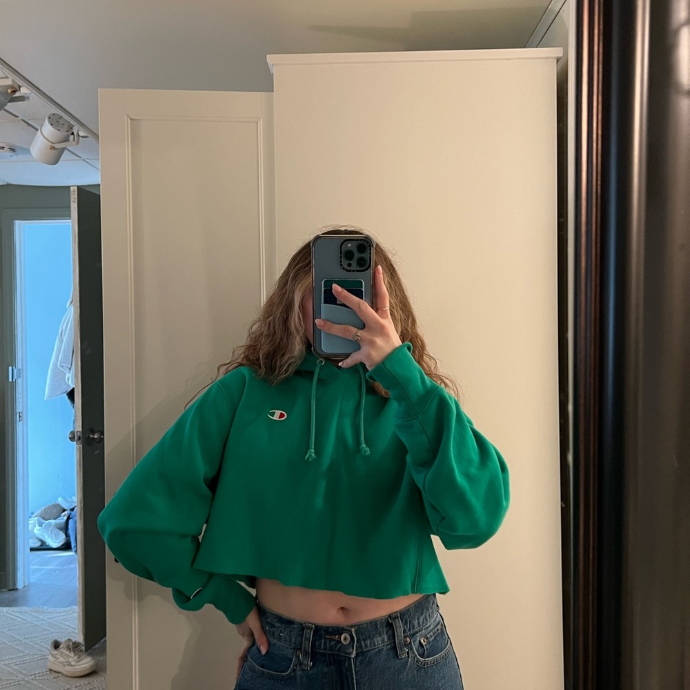 Champion Emerald Green Cropped Hoodie - Women's Hoodie Top